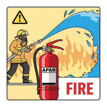 Firefighter using fire extinguisher to put out fire.