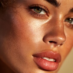 Naklejka premium Close-up clean skin texture with light makeup glow.