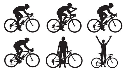 Obraz premium Cyclist Silhouettes Set Riding Racing and Celebrating with Bicycles Isolated on White