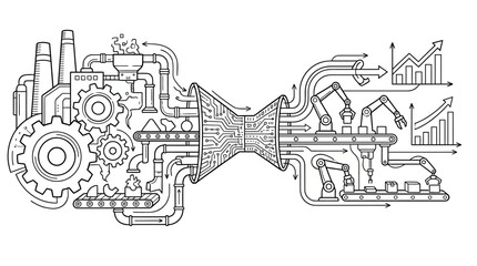 Obraz premium Industrial Revolution, Automation, Factory, Illustration, Urban, Concept
