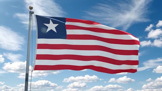Liberian Flag Waving in the Sky: A Symbol of National Pride and Independence Day Celebration
