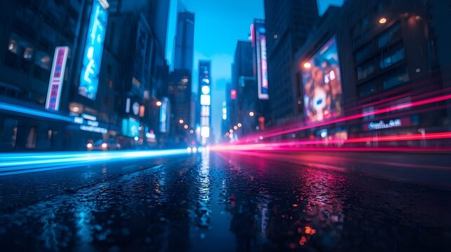 Midnight Velocity: Blue and Pink Light Trails