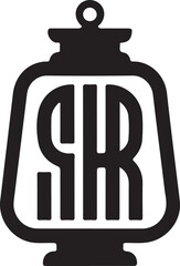 Obraz premium Lantern with s r monogram logo silhouette, vintage lamp symbol, retro light emblem, old lantern emblem, isolated on white