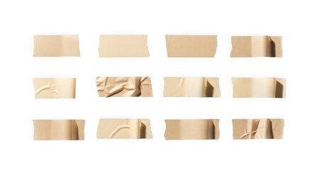 Collage of beige envelopes on transparent background isolated