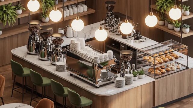Modern Coffee Shop Interior Design with Elegant D?cor and Cozy Seating Arrangement, Inviting