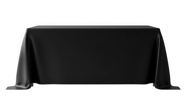 Black tablecloth draped over a rectangular table isolated on transparent background