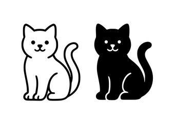 Fototapeta premium Cat illustration icon, black and white in outline and silhouette style