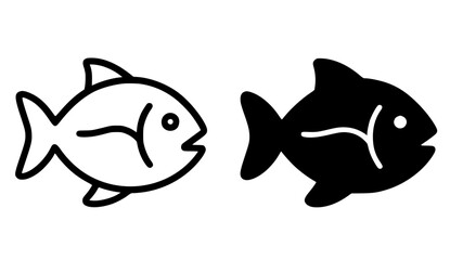Fototapeta premium Sea fish illustration icon, black and white in outline and silhouette style