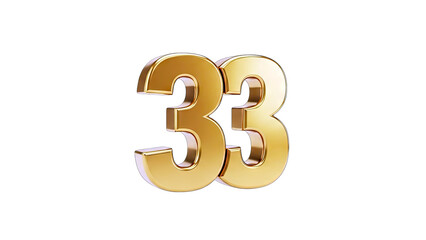 Obraz premium 3D Golden 33 Number on transparent background