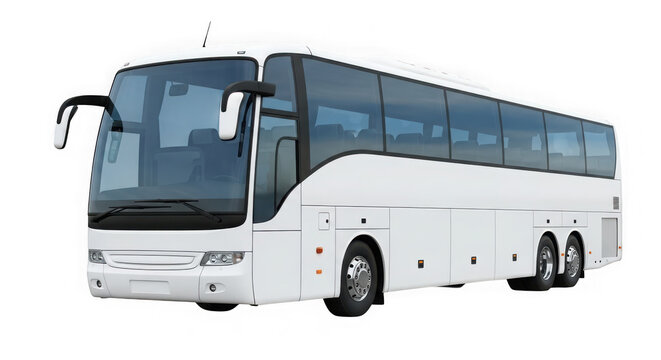 White luxury tour bus on isolated on transparent background
