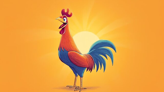 Cartoon Rooster Crowing Morning