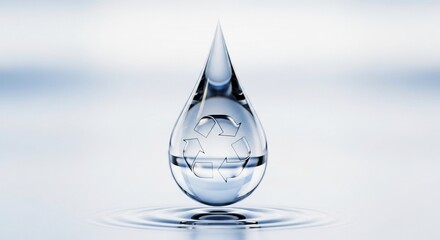 Fototapeta premium A Crystal Clear Water Drop Symbolizing Recycling and Sustainability, Creating Ripples on a Calm Surface, Emphasizing Environmental Awareness and Conservation Efforts.Zero waste concept.copy space,