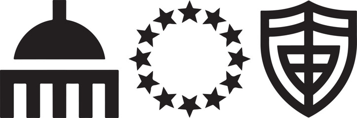 Fototapeta premium Capitol building emblem shield and circle of stars icons for america or europe
