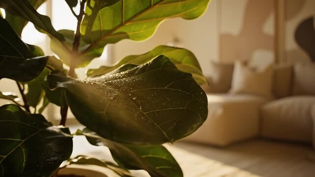 Fiddle Leaf Fig Plant in Modern Living Room Interior
