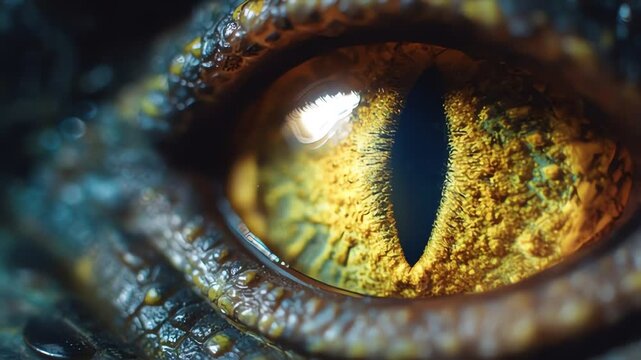 Macro close up of a predatory reptile or dragon eye
