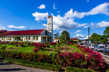 Iglesia de La Fortuna de San Carlos, one of the tourists attractions in Arenal volcano area, the interesting and typical Catholic Church. Costa Rica