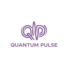Obraz premium Abstract letter Q and P merged with frequency wave pulse for medical laboratory or scientific research branding by QUANTUM PULSE logo design