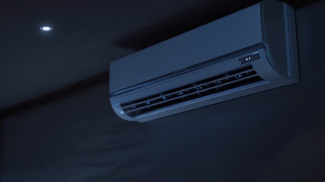 Air Conditioner Unit Blowing Cool Blue Air at Night