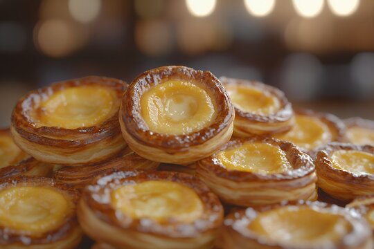 Closeup of warm Portuguese queijadas pastries