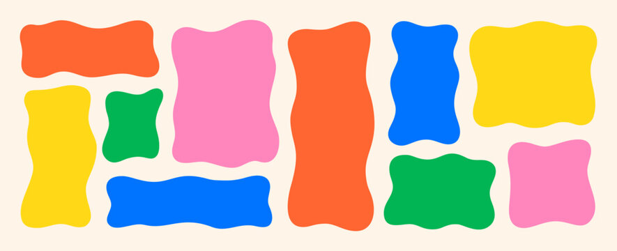 Wavy Organic Rectangle. Hand Drawn Doodle Rectangle Frame Wave Shape. Rectangular Box. Vector Irregular Free Hand Wavy Forms for Sticker, Banner, Text Box, Poster, Web Design and Social Media