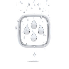 White square frame with dripping water droplets falling down