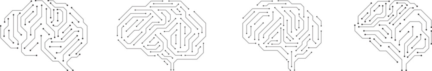 Cyborg brain. Circuit board brain. Artificial intelligence of digital human. Brain circuit ai tech. Vector illustration