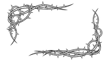 Gothic Thorny Vine Corners Frame - Rustic Hand Drawn Black and White Decorative Elements