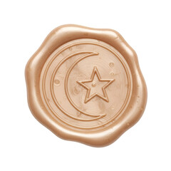 Gold wax seal with crescent moon and star symbol on black background