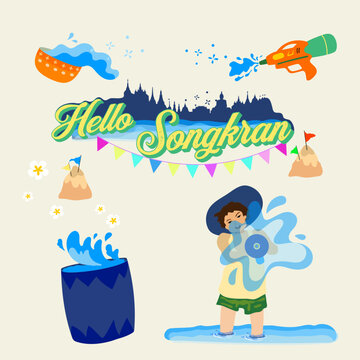 Vector illustration of a Happy Songkran celebration festive elements collection for card design invitation