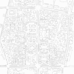 Detailed Urban Street Grid Map. Abstract City Plan Blueprint Outline. Architectural Technical Drawing of Residential Blocks.