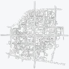 Fototapeta premium Abstract Urban Planning Map Outline. Minimalist City Street Grid Blueprint and Architectural Layout Diagram.