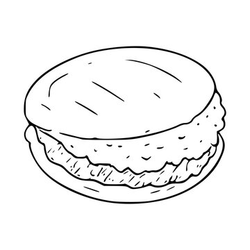 traditional Venezuelan arepa with filling line art illustration