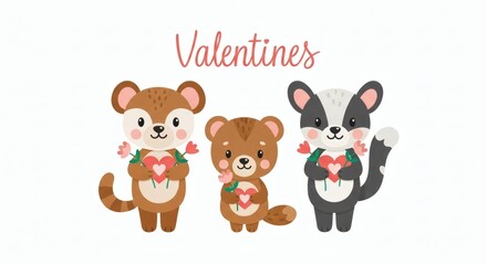 Obraz premium Valentines Animals Clipart Featuring Adorable Cartoon Characters with Heartfelt Gestures