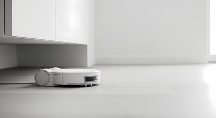 Fototapeta premium ロボット掃除機が丁寧に床を清掃、快適な室内空間を実現します。