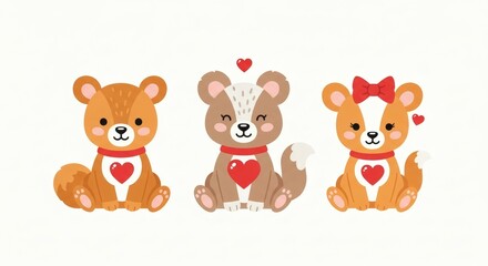 Obraz premium Adorable Valentine's Day Clipart Featuring Cute Animals with Hearts and Bows