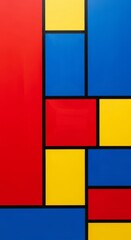 Fototapeta premium Bold abstract geometric composition using primary colors segmented by strong black lines, creating a striking modern art background design, red, graphic, rectangles