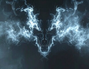 Ghostly skull apparition shaped by smoke with sharp teeth and chilling fantasy presence