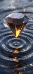 Diamond Gemstone Reflecting Light on Water Surface with Ripples.