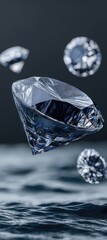Diamonds floating above water surface.