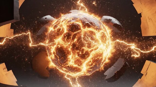 Cracked sphere reveals molten core with glowing fissures