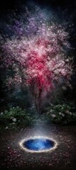 Mystical Portal in a Magical Forest with a Blooming Tree.