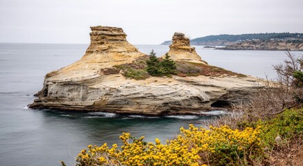 Scenic Coastal Rock Formations in Serene Ocean Landscape.