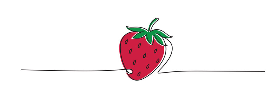 Line art illustration of a fresh strawberry with simple shape. Hand drawn continuous line representing fruit, natural food, healthy snack, and organic lifestyle.
