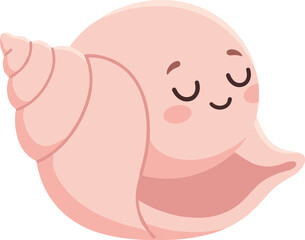 Cute pink seashell character with a happy closed eye smile, ocean life and beach summer souvenir concept vector illustration on white background.