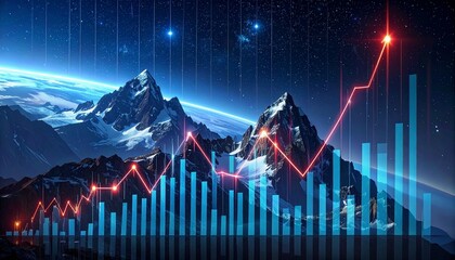 グラフと背景大きな山脈