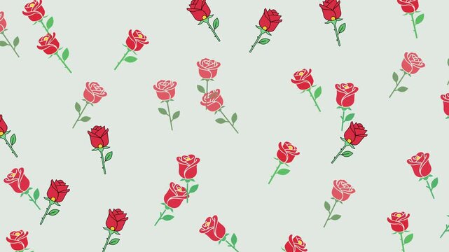 Red Rose Seamless Floral Pattern Background. Modern Flat Design Flower ., perfect for textiles, wrapping paper, or digital design projects related to romance and Valentine's Day.