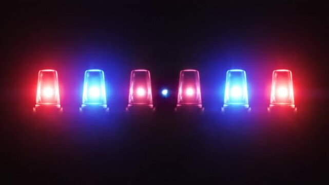 Flashing Red and Blue Emergency Lights in Darkness, Urgent Warning
