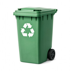 Green Recycling Bin with White Symbol on transparent background
