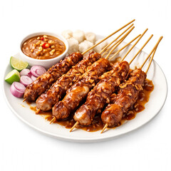 Delicious Satay with Peanut Sauce and Fresh Garnishes