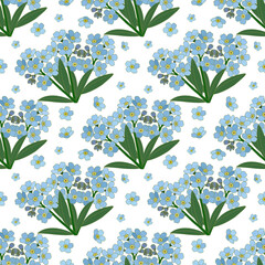 Seamless pattern with blue forget-me-not flowers on white background
